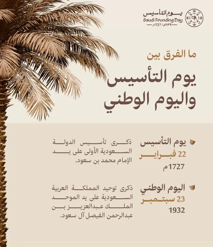 الفرق بين يوم التأسيس واليوم الوطني السعودي